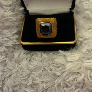 Elegant enameled gold over silver squarering with Large ruby new stone